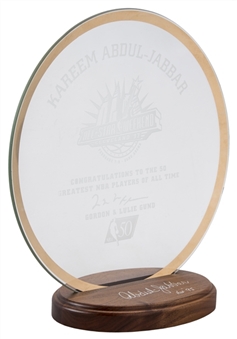 1997 Kareem Abdul-Jabbar Signed All-Star Weekend Glass Award With Base Awarded For 50 Greatest NBA Players (Abdul-Jabbar LOA)